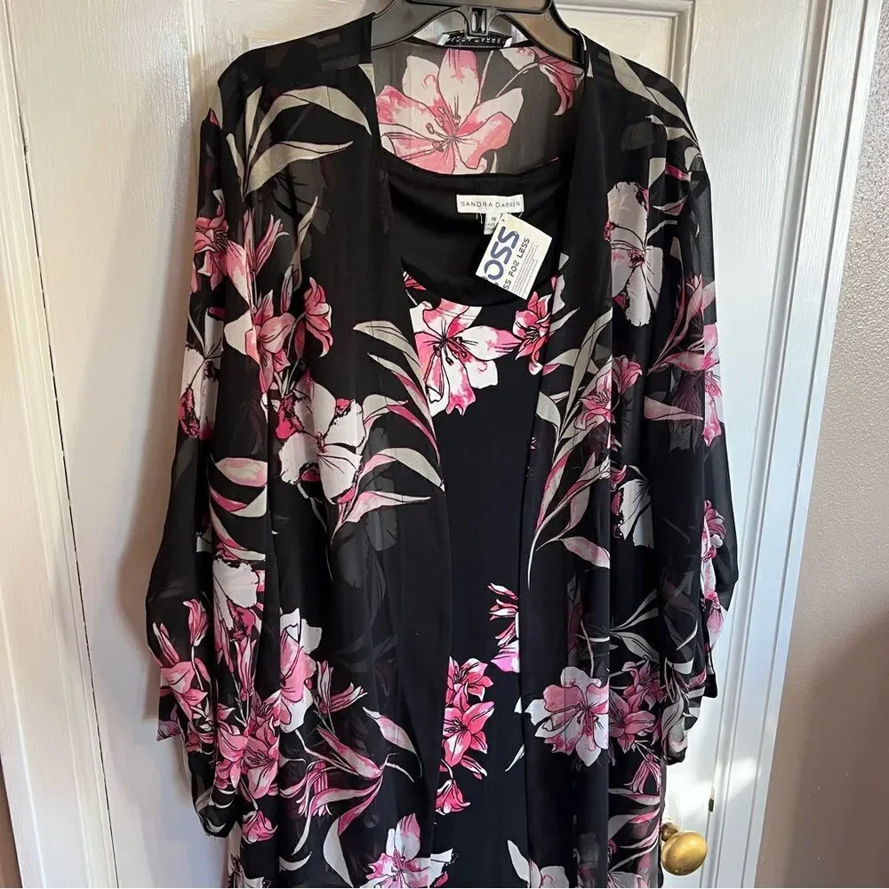 Sandra Darren Black and Pink Floral Dress